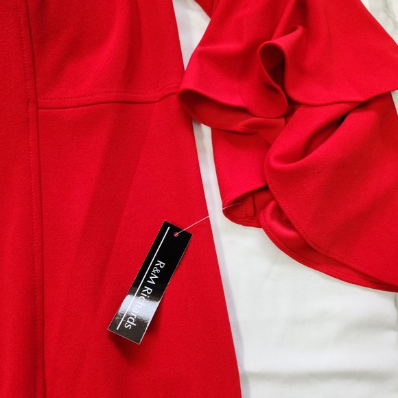 NWT R&M Richards Red Bell Sleeves Cocktail Midi Dress Size 20W Off Shoulders - Picture 3 of 4